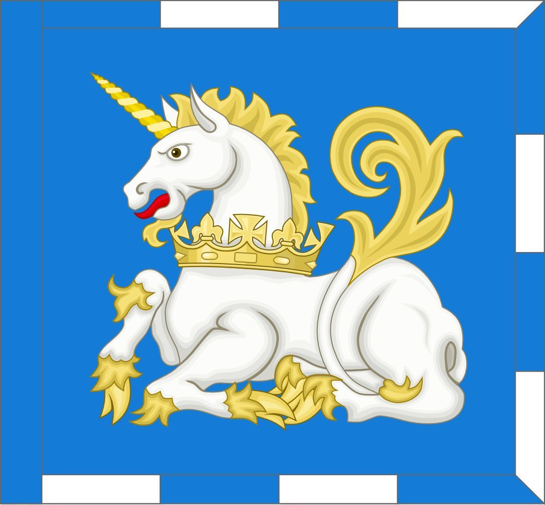 Drapeau Unicorn Pursuivant of Arms 110x120 et étendard héraldique 1.35m²