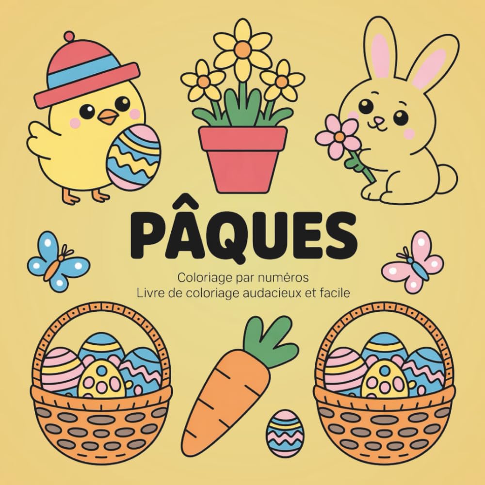 Livre de coloriage de Pâques: Pages de coloriage de Pâques par numéros, mignonnes et audacieuses, pour jeunes enfants