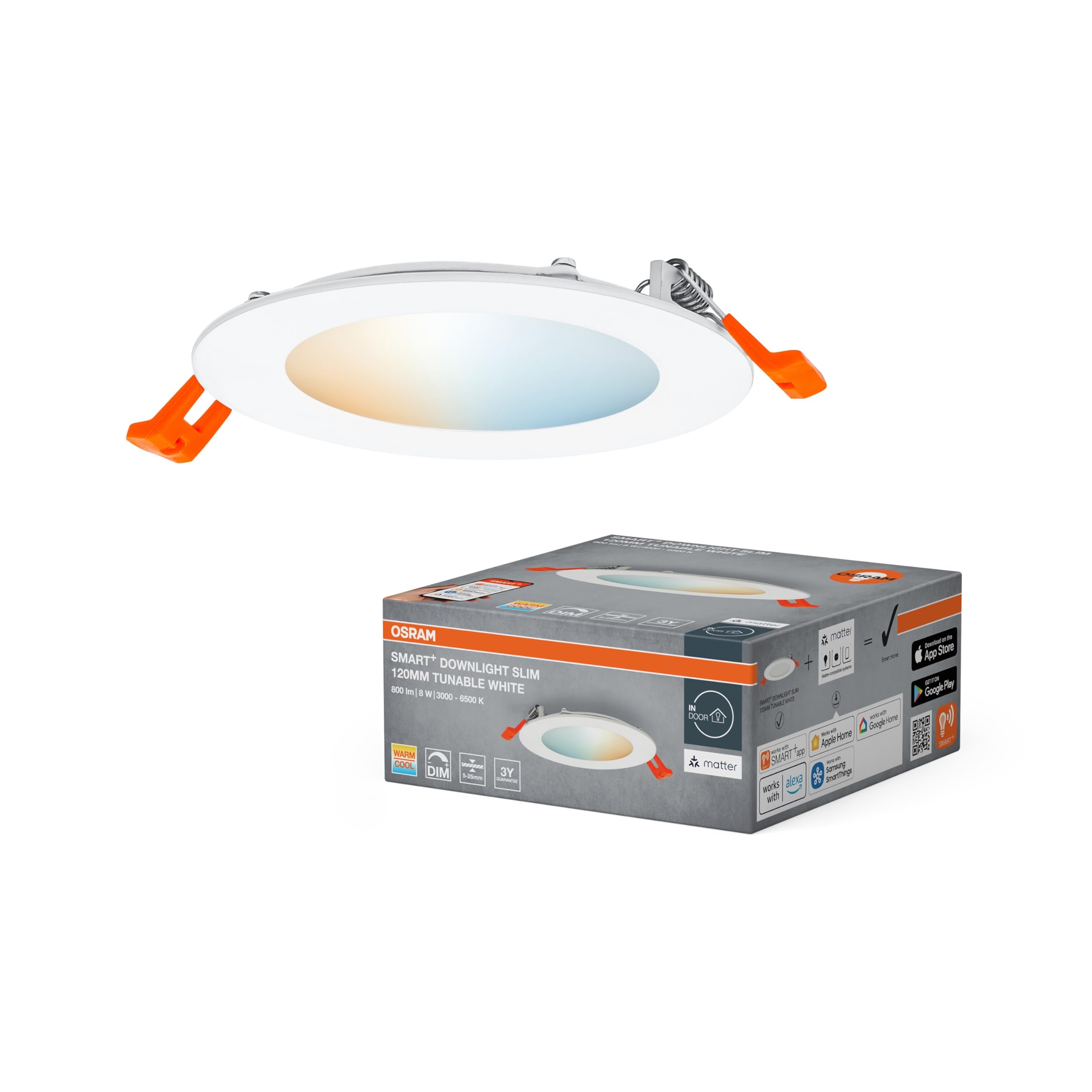 OSRAM SMART+ Matter Recess Slim LED Downlight Biały 120mm, 8W, 550lm, TW 3000-6500K, Matter WiFi, Alexa, Wpuszczany