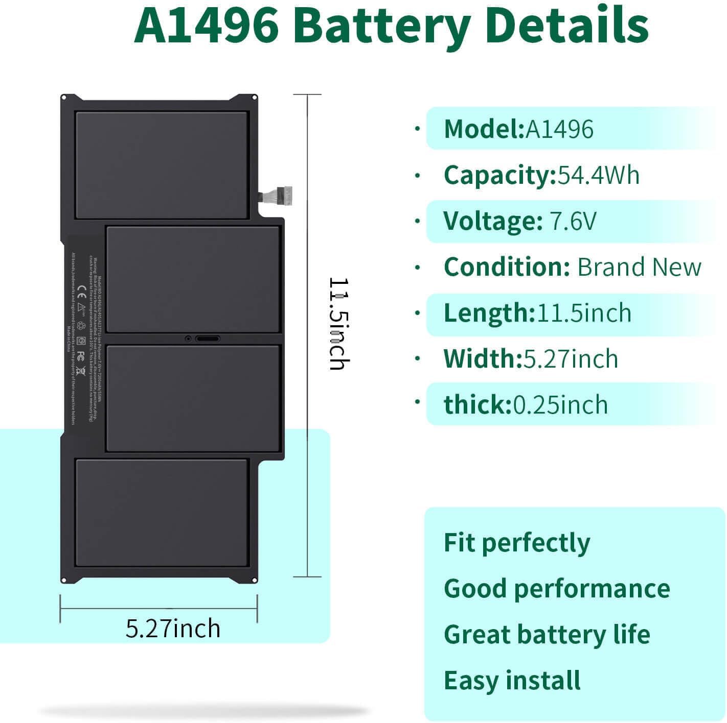 A1405 A1466 Laptop Battery for MacBook Air 13 inch A1466(Mid 2012, Mid 2013, Early 2014, Early 2015, 2017) A1369(Late 2010, Mid 2011 Version) fits A1496 A1377 [EMC :2925, 2469, 2559, 2392, 2632, 3178]
