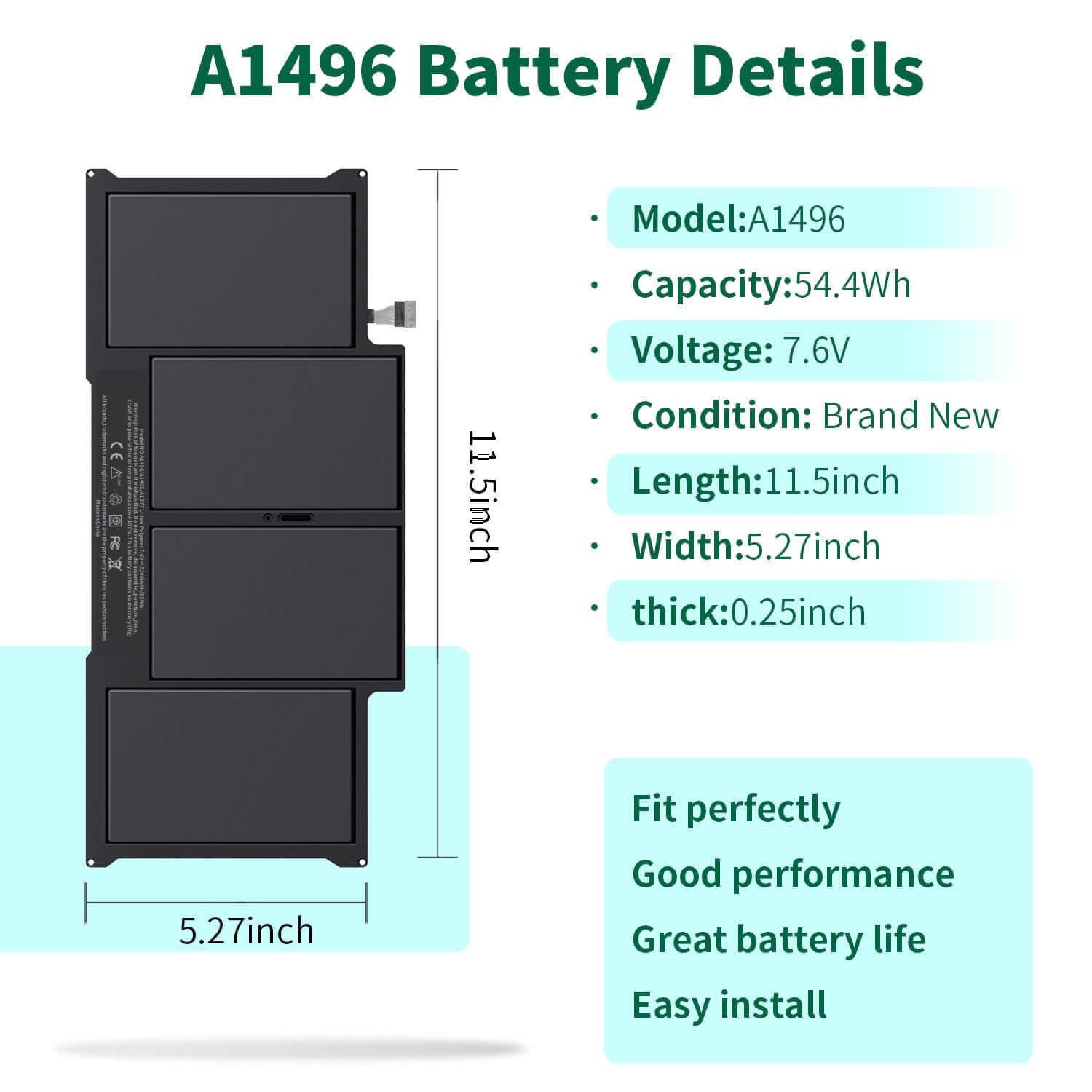 A1405 A1466 Laptop Battery for MacBook Air 13 inch A1466(Mid 2012, Mid 2013, Early 2014, Early 2015, 2017) A1369(Late 2010, Mid 2011 Version) fits A1496 A1377 [EMC :2925, 2469, 2559, 2392, 2632, 3178]