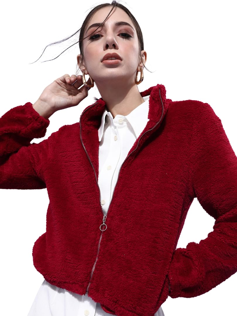 athena lifestyle Women and Girls Polyester PU Coated Regular Fit Long Sleeves Solid Zip Detail Sweatshirt-picture-30