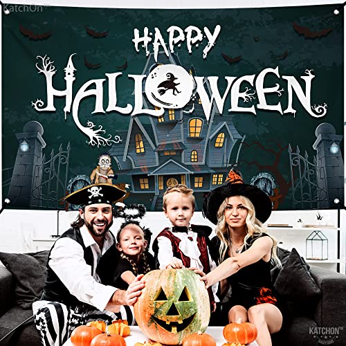 Katchon, Scary Happy Halloween Backdrop - Xtralarge, 72X44 Inch | Ghost House Halloween Banners For Wall, Halloween Decorations Outdoor | Halloween Photo Backdrop For Halloween Party Decorations #TOP1