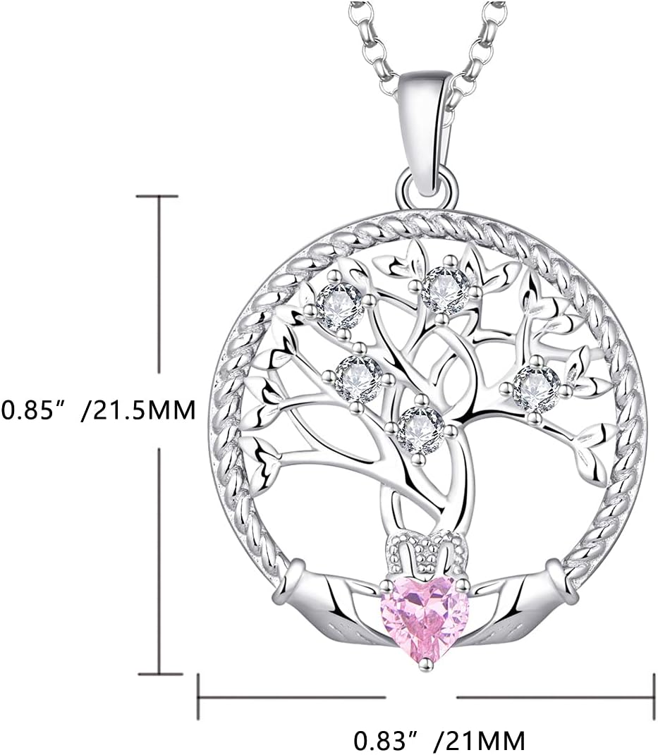 JO WISDOM Women Necklace,925 Sterling Silver Tree of Life Yggdrasil Pendant Necklace with AAA Cubic Zirconia