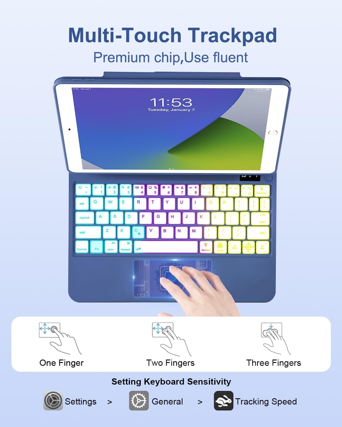Magic for iPad 9th 8th 7th Generation 10.2 inch Case with Keyboard, Trackpad Floating Rainbow Backlit TouchPad Keypad with Cantilever Magnetic Cover for iPad Air 3rd Gen Pro 10.5 Blue