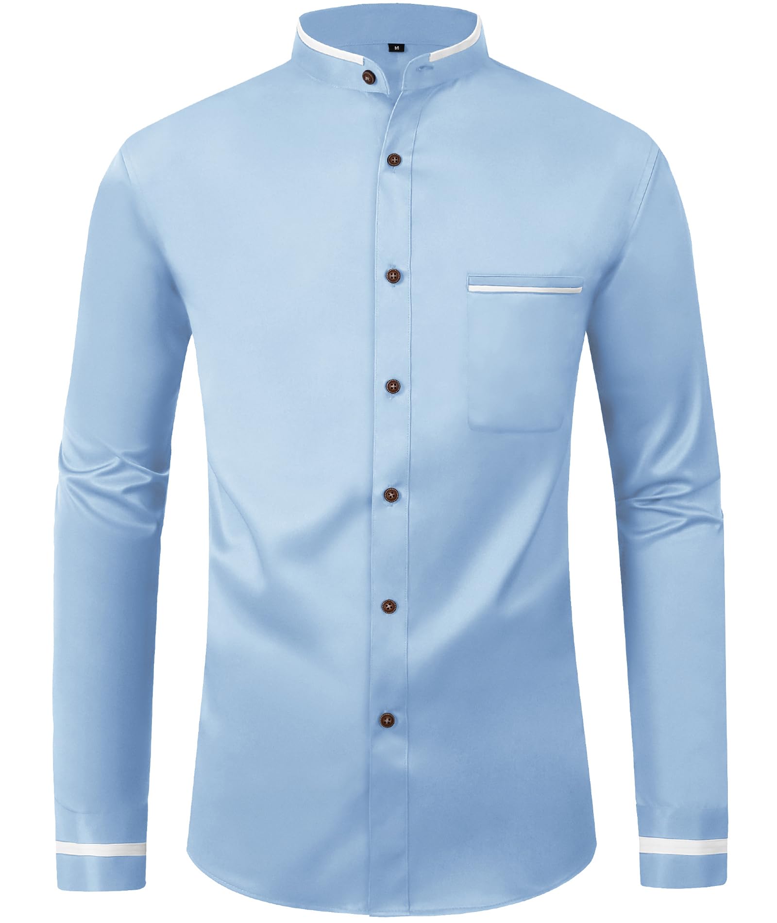 Preacher Round Style Mandarin Collar Purple Collarless Dress Shirts