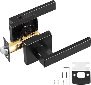 VEVOR Passage Door Handle, 1-Pack Matte Black Interior Door Lever, Left or Right Reversible Non-Locking Handle Lever, 45 Rotation to Open, Square Door Handles for Hallways, Closets, Meeting Spaces