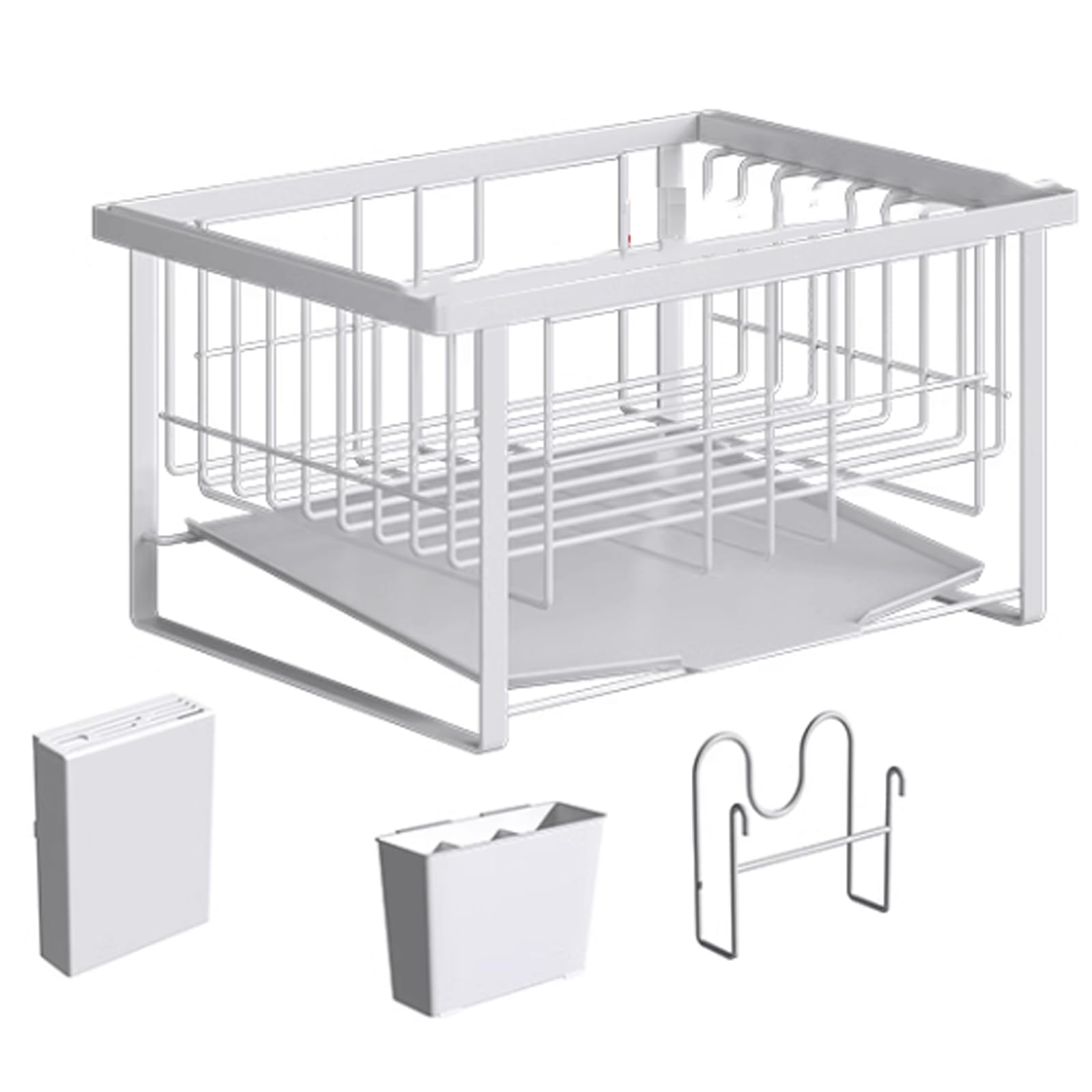 esmen Dish Drainer Metal Sink Caddy Drain Set Multifunctional Kitchen Utensil Drain Holder with Angled Drain Board for