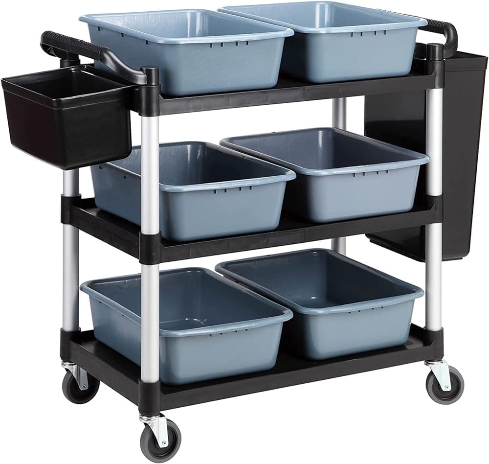 Carrito utilitario rodante de 3 niveles con ruedas, estantería móvil resistente para cocina y organización, carrito de servicio de almacenamiento de grado comercial