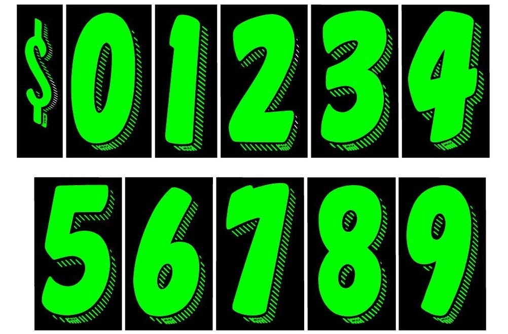 11-1/2 Vinyl Number Decals, Windshield Pricing Stickers, Chartreuse Car Lot Pricing Numbers, 11 Dozen