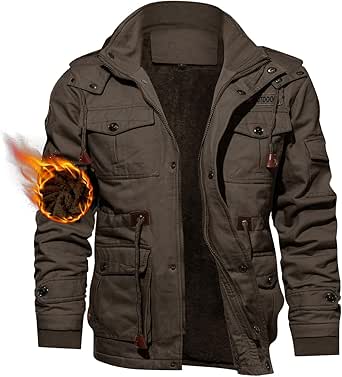 TACVASEN Men's Jacket-Casual Winter Cotton Military Jacket Thicken Hooded Cargo Coat