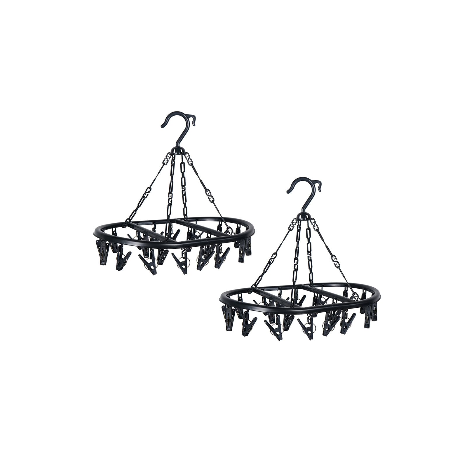 VOLTICO 2 Pack Air Dryer Hanger Drying Rack for Socks Peg Hanger with 20 Clips Plastic Clothes Hanging Rack for Indoor Outdoor Laundry Use (BLACK)