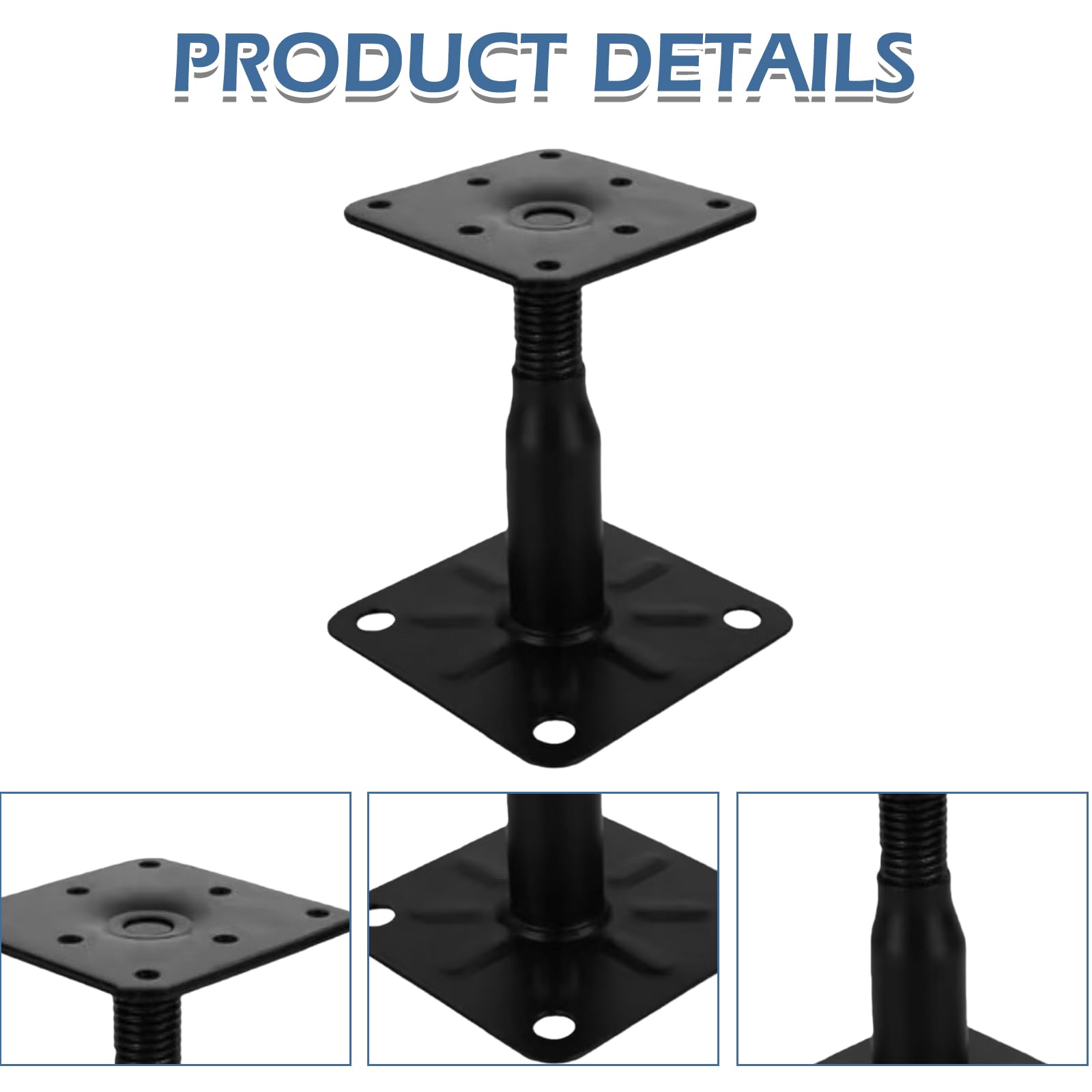 4 soportes para postes, 100-150 mm, galvanizados, altura ajustable con 16 tornillos, acero galvanizado, pie de apoyo para terrazas, vallas, refugios, garajes, pérgolas, trabajos de construcción