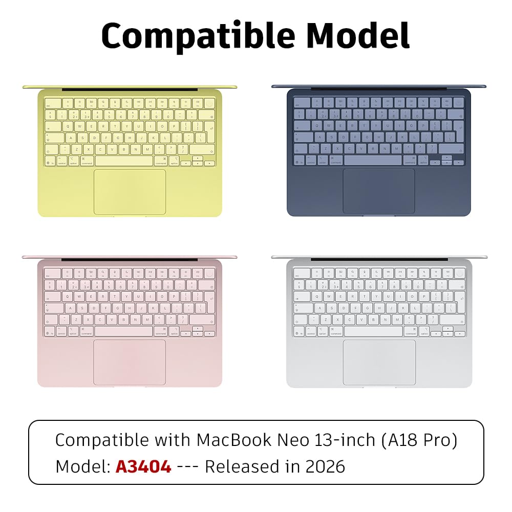 Funda para teclado para MacBook Neo 2026 de 13 pulgadas A3404 A18 Pro con Touch ID UK/EU, diseño antiderrames, a prueba de polvo, lavable, protector de accesorios (transparente)