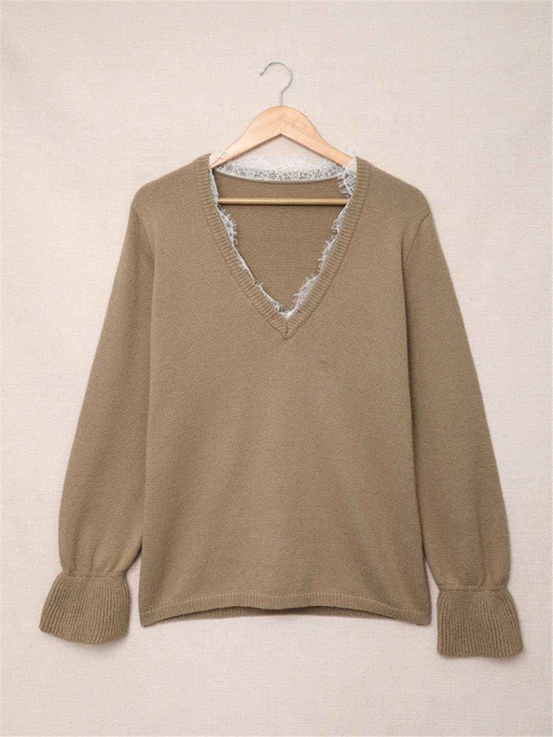 Maglione da donna autunno/inverno, tinta unita, scollo a V, casual, a maniche lunghe, maglia