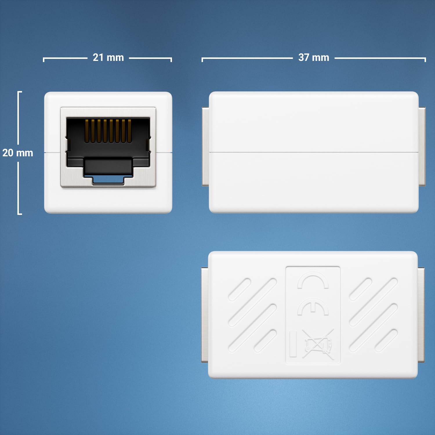 deleyCON 4x Adattatore RJ45 (1000 Mbit) - Giunto per Prolungare Cavi LAN Gigabit - Connettore Ethernet Compatibile con Cavi Cat8, Cat7, Cat6, Cat5 - Supporta DSL e PoE - 2 Porte RJ45 Femmina - Bianco