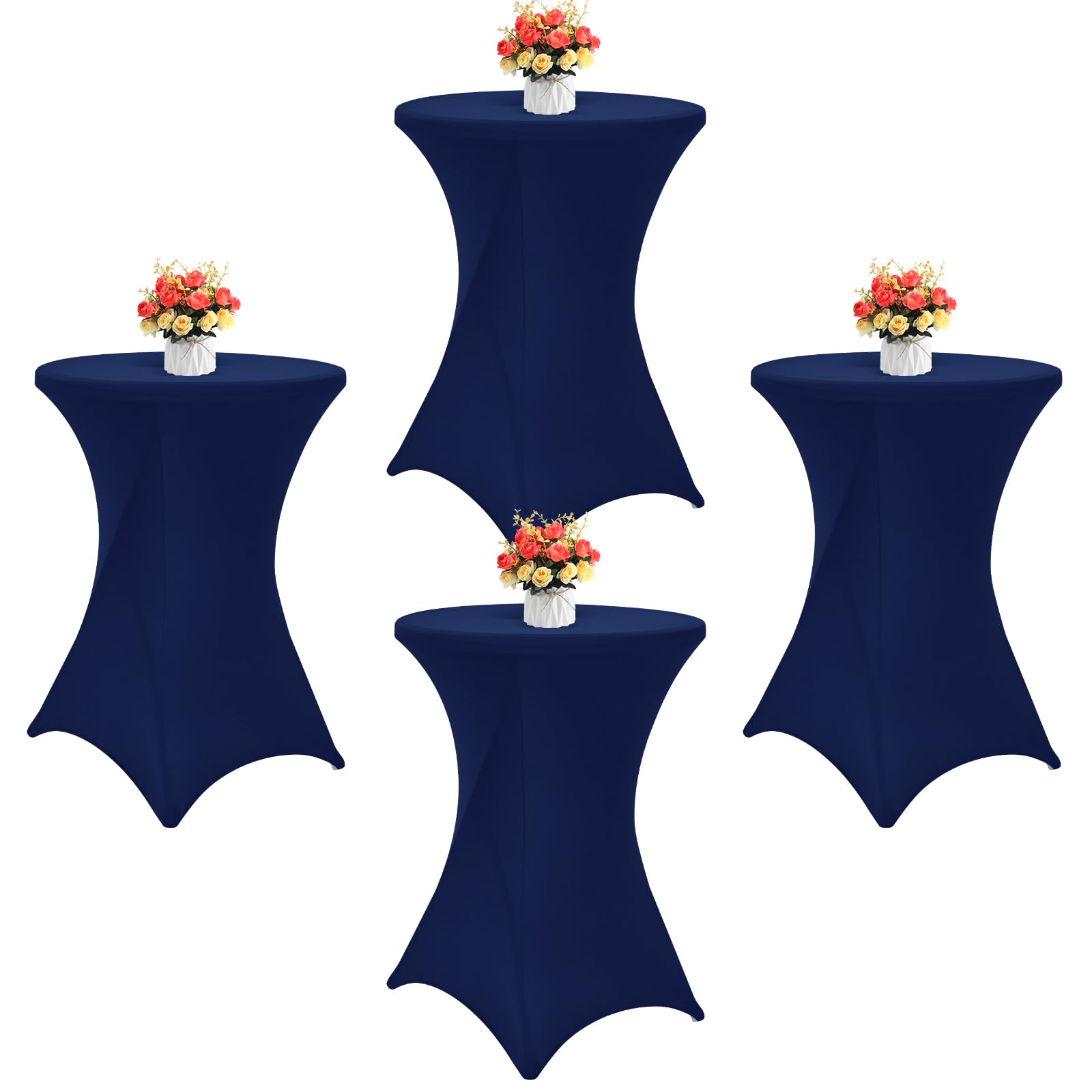 Showgeous Lot de 4 Housse pour Table Haute de Bistrot Ø 80-85 cm,Nappe Cocktail Ronde Blanc, Housse de Table de Cocktail Extensible en Spandex pour Table de Banquet de Cocktail de Mariage(Bleu Marine)