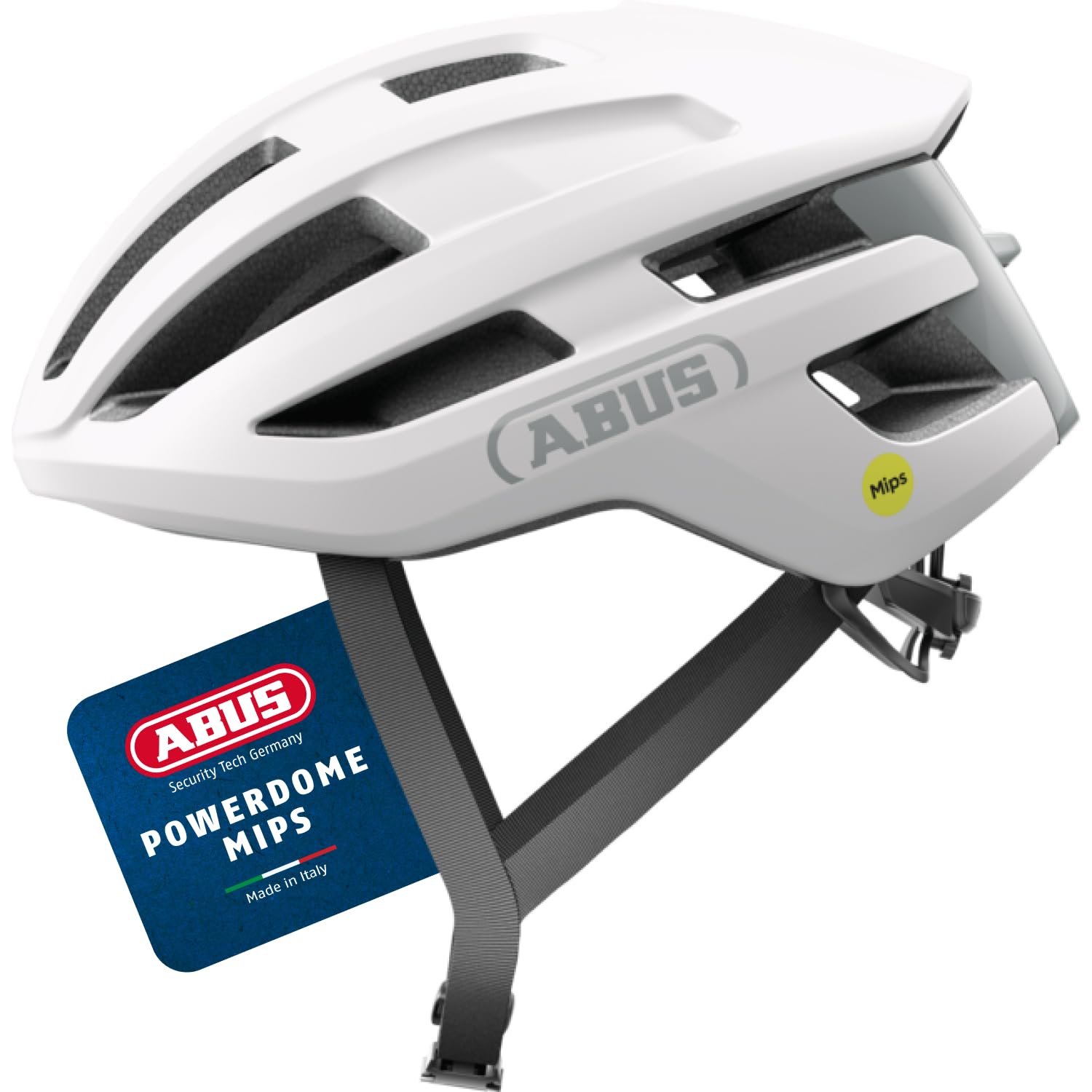 ABUS Rennradhelm PowerDome MIPS - Leichter Fahrradhelm mit cleverem Belüftungssystem und Aufprallschutz - Made in Italy - für Damen und Herren - Polar Weiß, Größe L
