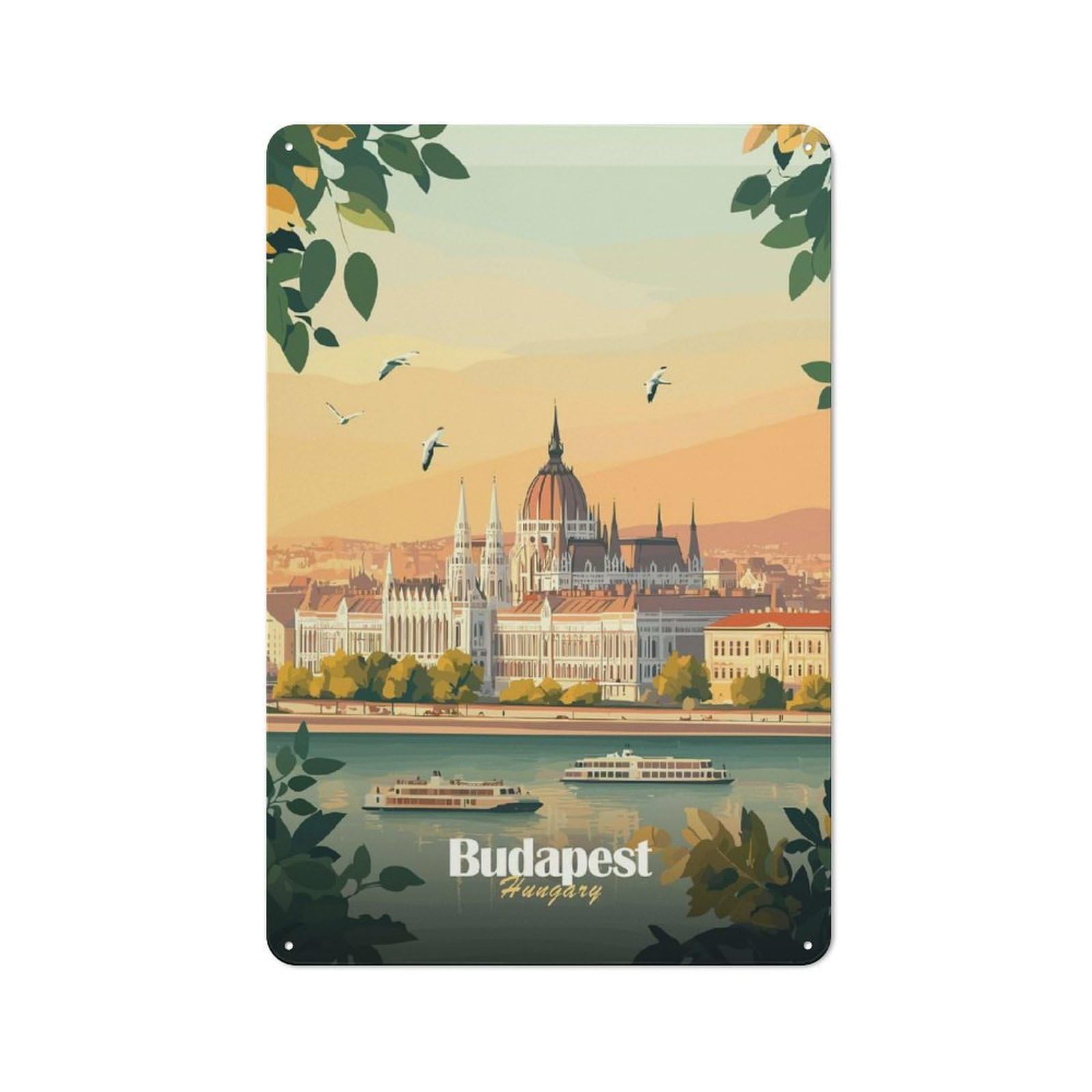 Junmoney Style-16 Budapest Parliament Building Warehouse Style Metal Wall Decor 30X20cm, Metal Wall Sign For Workspace, Cafe, Hallway Or Garage
