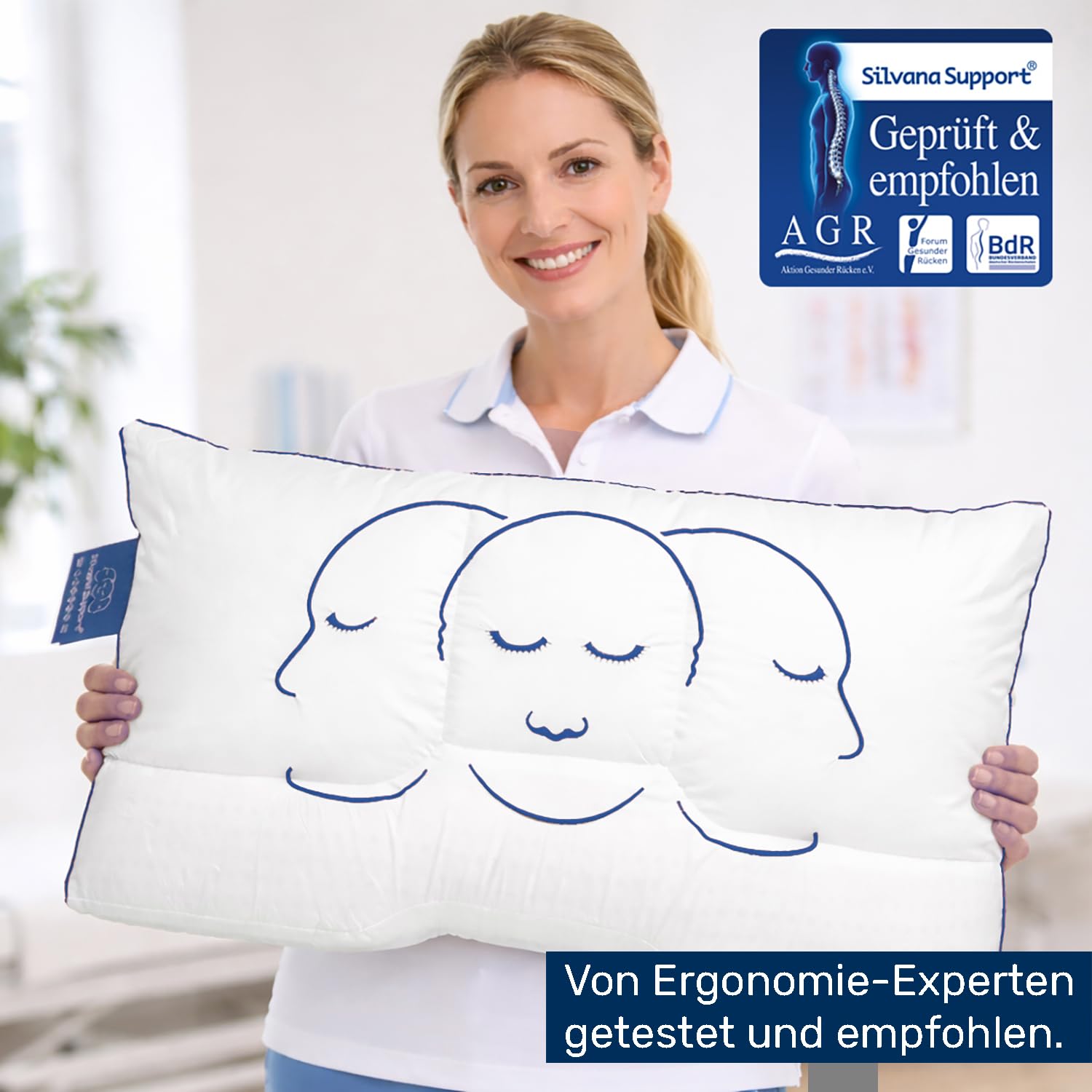 Blau – Orthopädisches Nackenstützkissen 40x80 cm – Medium Fest – AGR-Zertifiziert & Oeko-TEX – Ergonomisch für Seiten- & Rückenschläfer – Made in den Niederlanden