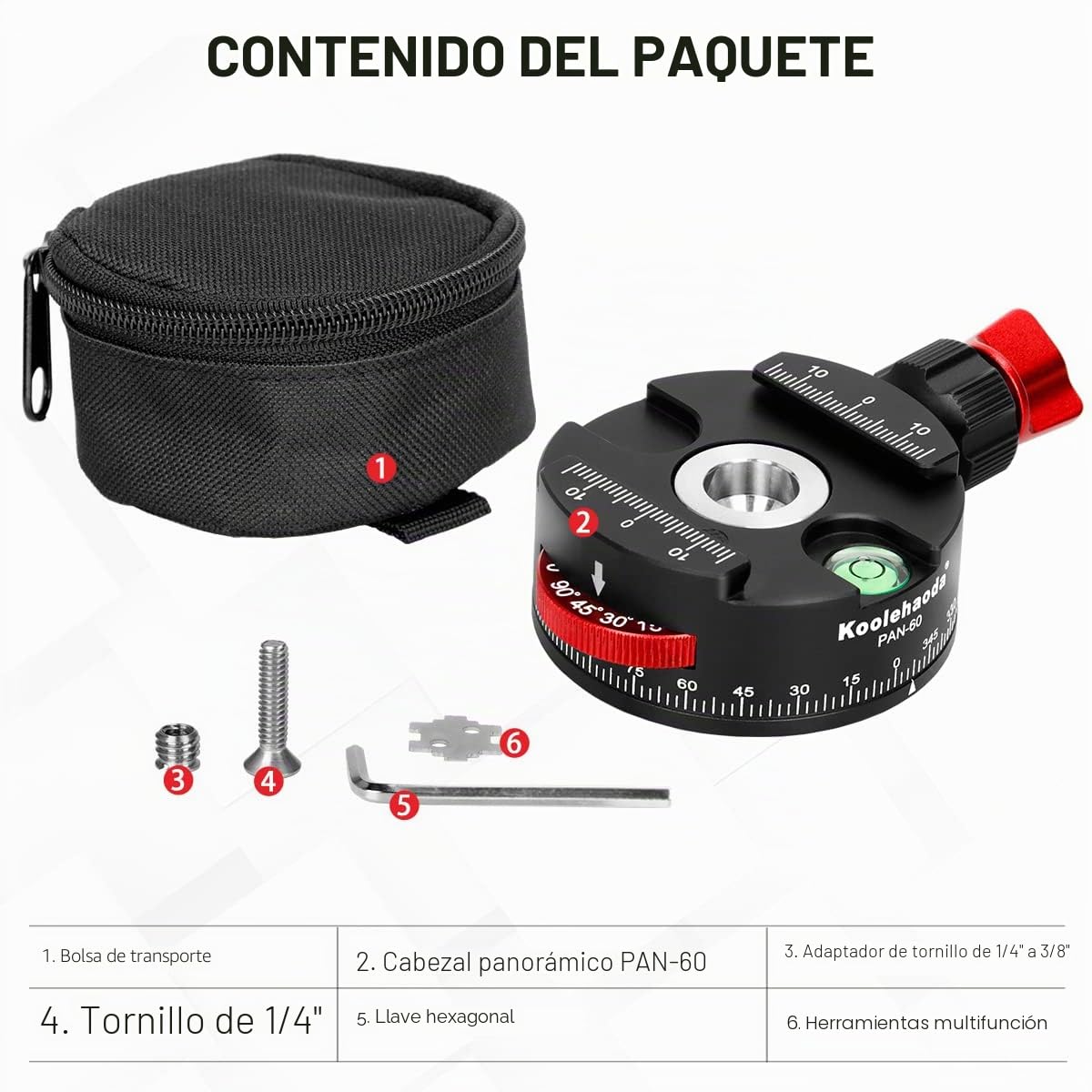 Koolehaoda Cabezal de trípode panorámico Compatible con rótula de trípode totalmente metálica de 360 ° con rotor de indexación para Placa de liberación rápida Arca Swiss