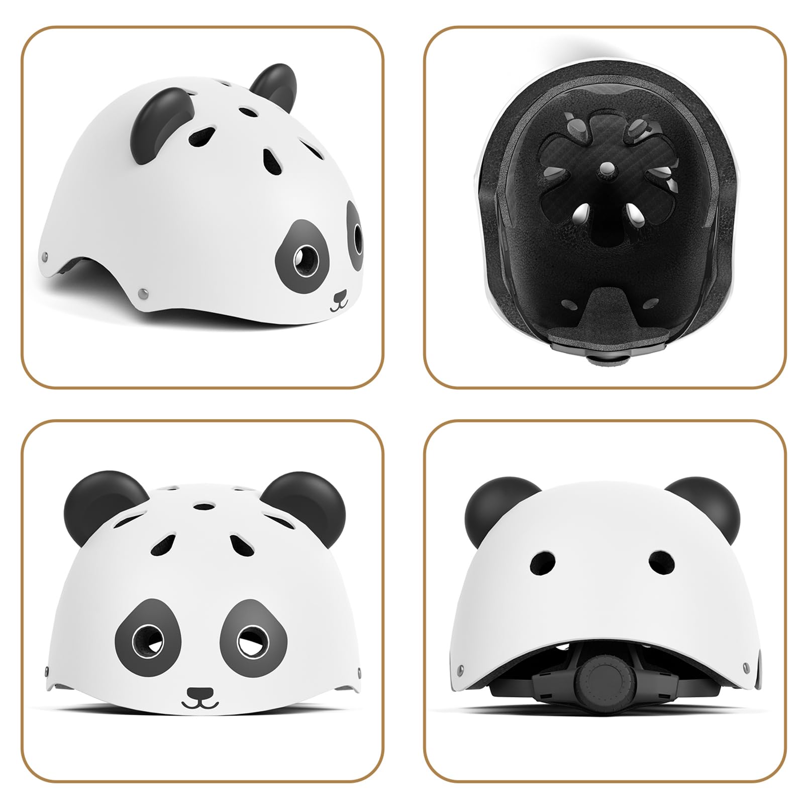 KORIMEFA Süßer Kinder Helm Fahrradhelm Skaterhelm 1-8 Jahre Jungen Mädchen, Bärchen Panda Form, 44-50cm
