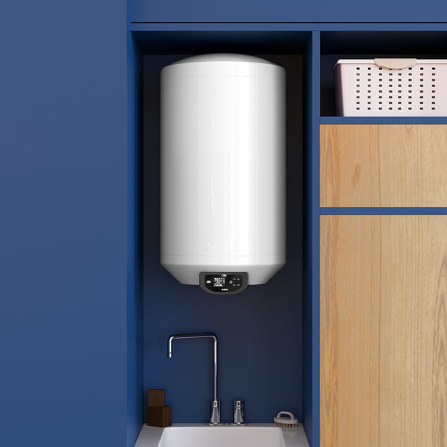 Rointe Coralia WiFi & IA - Termo Eléctrico 80 Litros Vertical, Calentador de Agua Eléctrico, Panel Táctil TFT, Bluetooth, Control Remoto App, Función Anti-Legionela, Medidor consumo, Alexa, Modo ECO