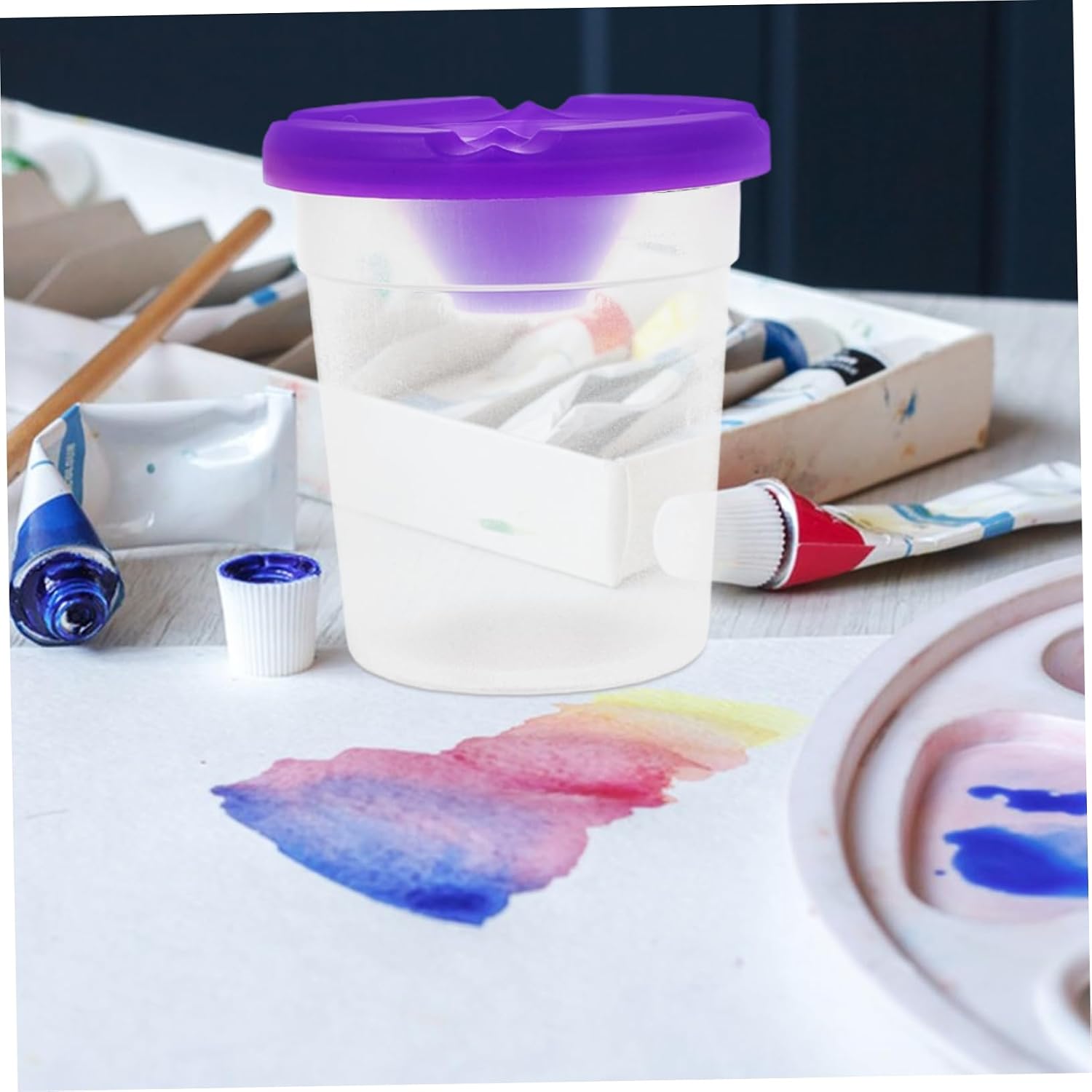 2sets Plastic Leakproof Paint Cups with Lids Drawing Cups for Boys and Girls Palette Painting Accessories 6 Colors 6pcs*2 Random Color