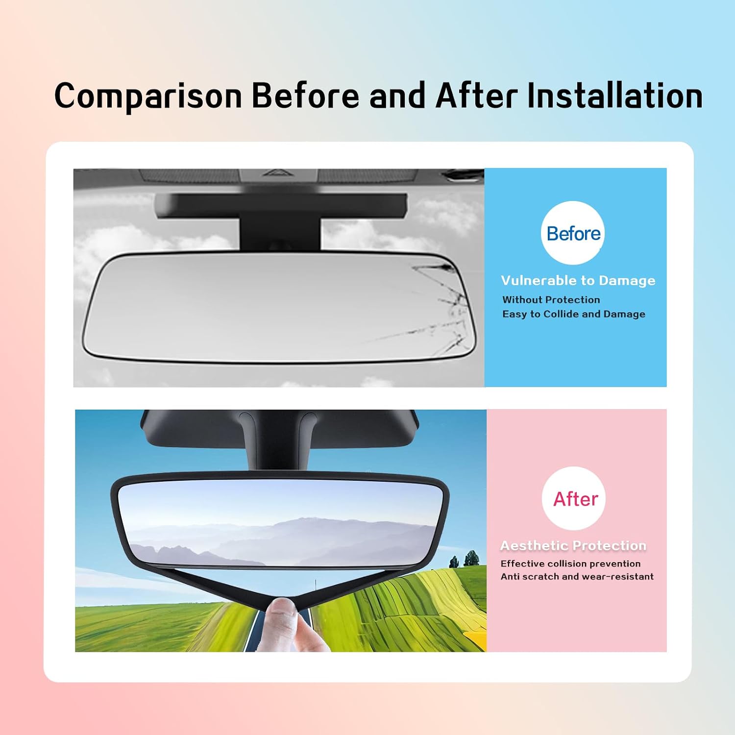 for 2017-2023 Tesla Model 3/2021-2024 Model Y Center Console Armrest Cover Screen and Internal Mirror Protective Cover Interior Accessories (Black-M3/Y-3pcs)