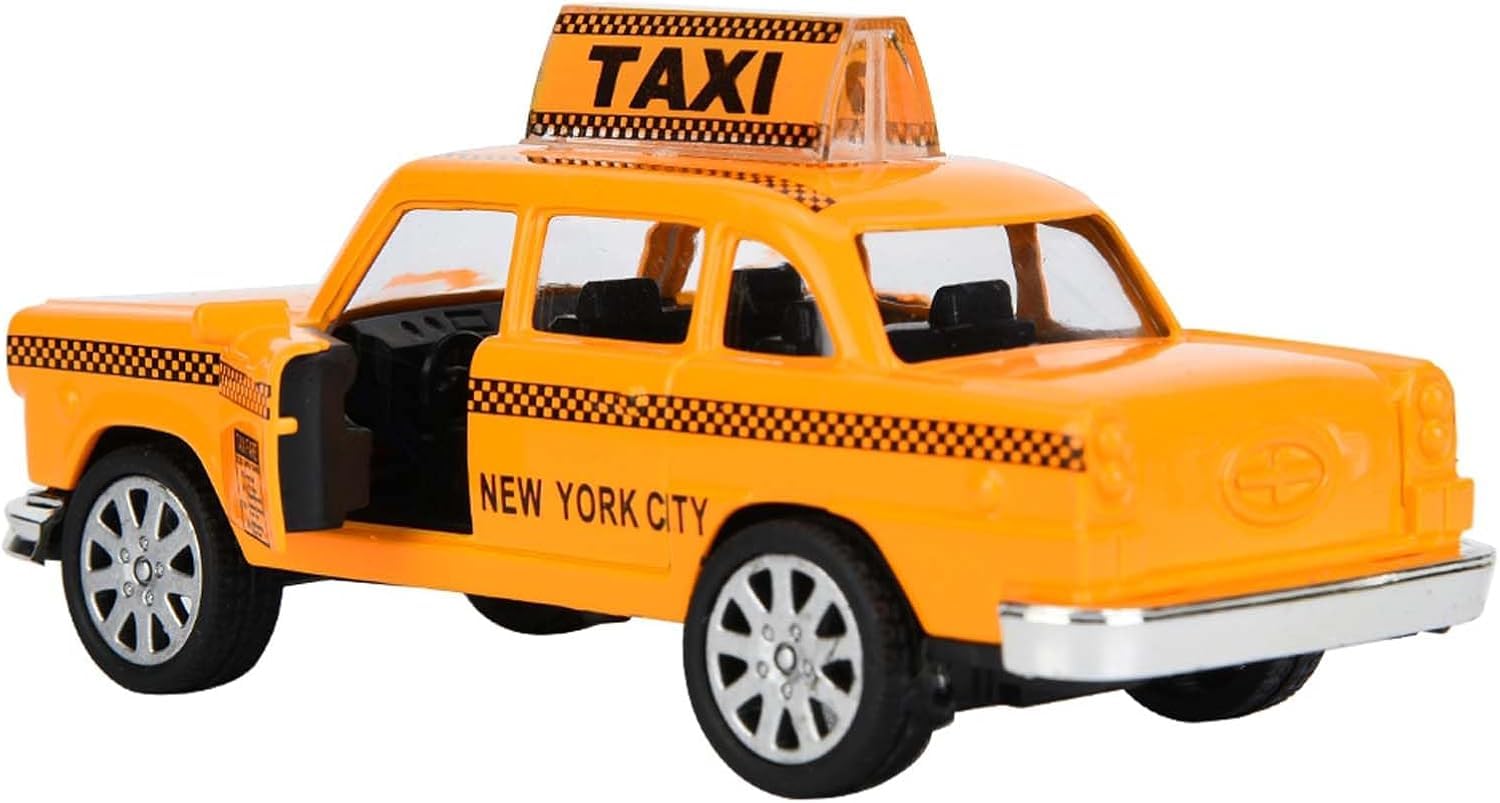 Zerodis NYC Taxi in Yellow Cab Model,1:32 Alloy Die-cast Vintage New York Taxi Pull Back Vehicles with Sound&Light Doors Openable Collectible Car Toy for Kids (Type A)