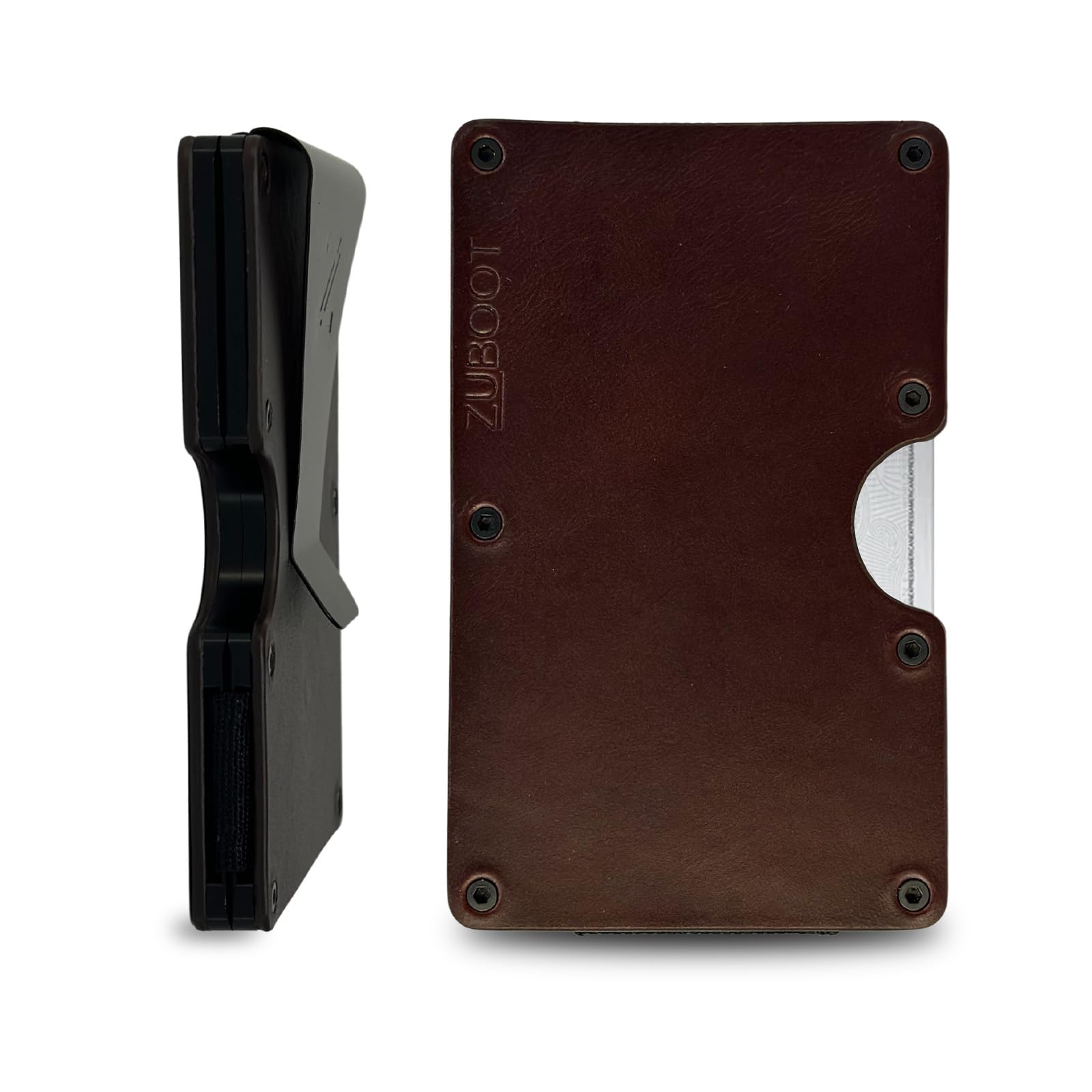 Leather RFID Wallet for Men – Slim Minimalist Front Pocket Wallet with Built-In Metal Cash Clip – Durable Brown Leather Card Holder for 16 Cards & Bills, RFID Protection (Brown, Cash Clip)