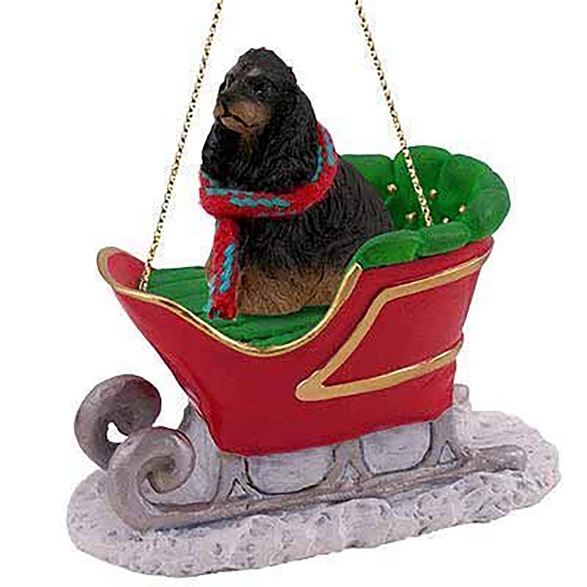 Décoration de Noël Cocker Spaniel traîneau marron noir statuette canine hiver intérieur