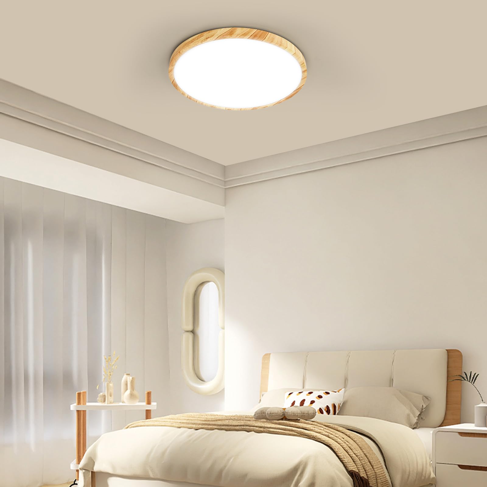 LVL LED-Deckenleuchte Holzmaserung, 40cm 32W Nordische Deckenleuchte Rund Flach für Wohnzimmer, Schlafzimmer, Küche, Büro, Flur