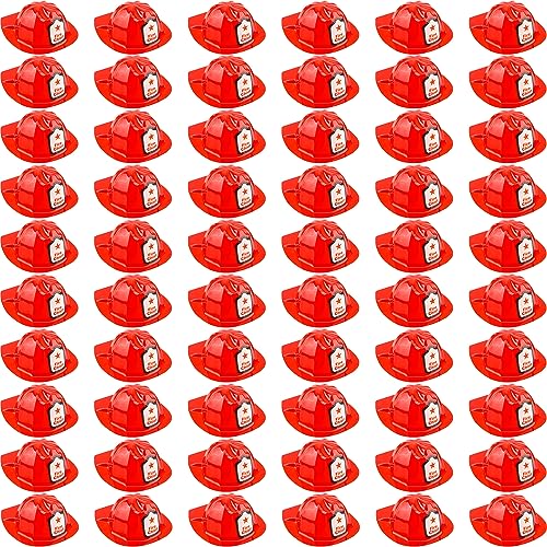 Cotiny 60 Pack Kids Firefighter Helmet Plastic Fireman's Hats Fire Chief Cosplay Hats for Boys Girls Firefighter Dress up