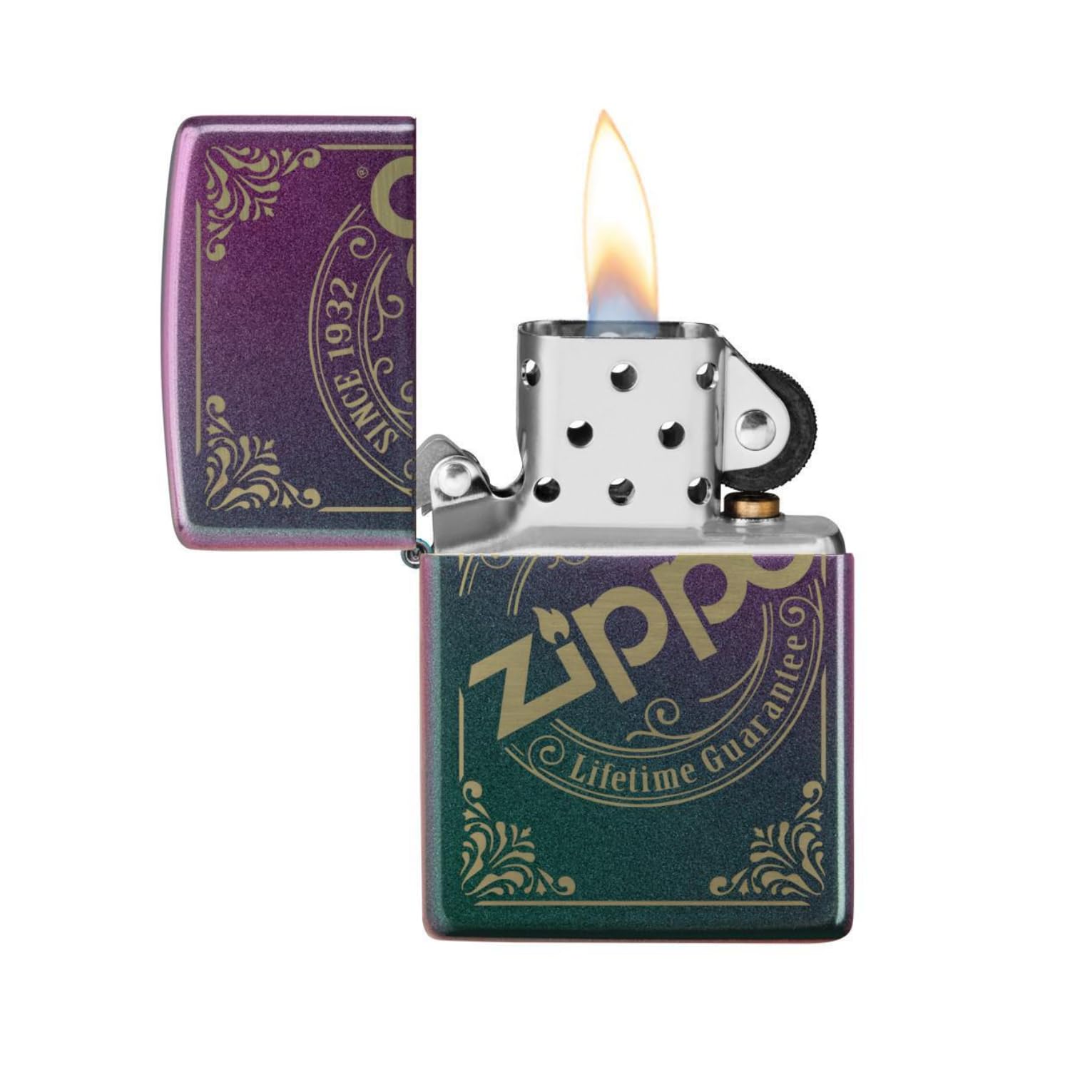 Zippo Sturmfeuerzeug - Since 1932, Iridescent, Laser Engrave - Nachfüllbar - Wiederverwendbar - Windfestes Design - Geschenkbox - Made in USA