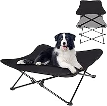 GEERTOP Folding Elevated Dog Bed, Portable Raised Dog Cot for Camping Travel Backyard Cool Sleep, Outdoor Pet Bed, with Separated Sleeping Mat and Carry Bag