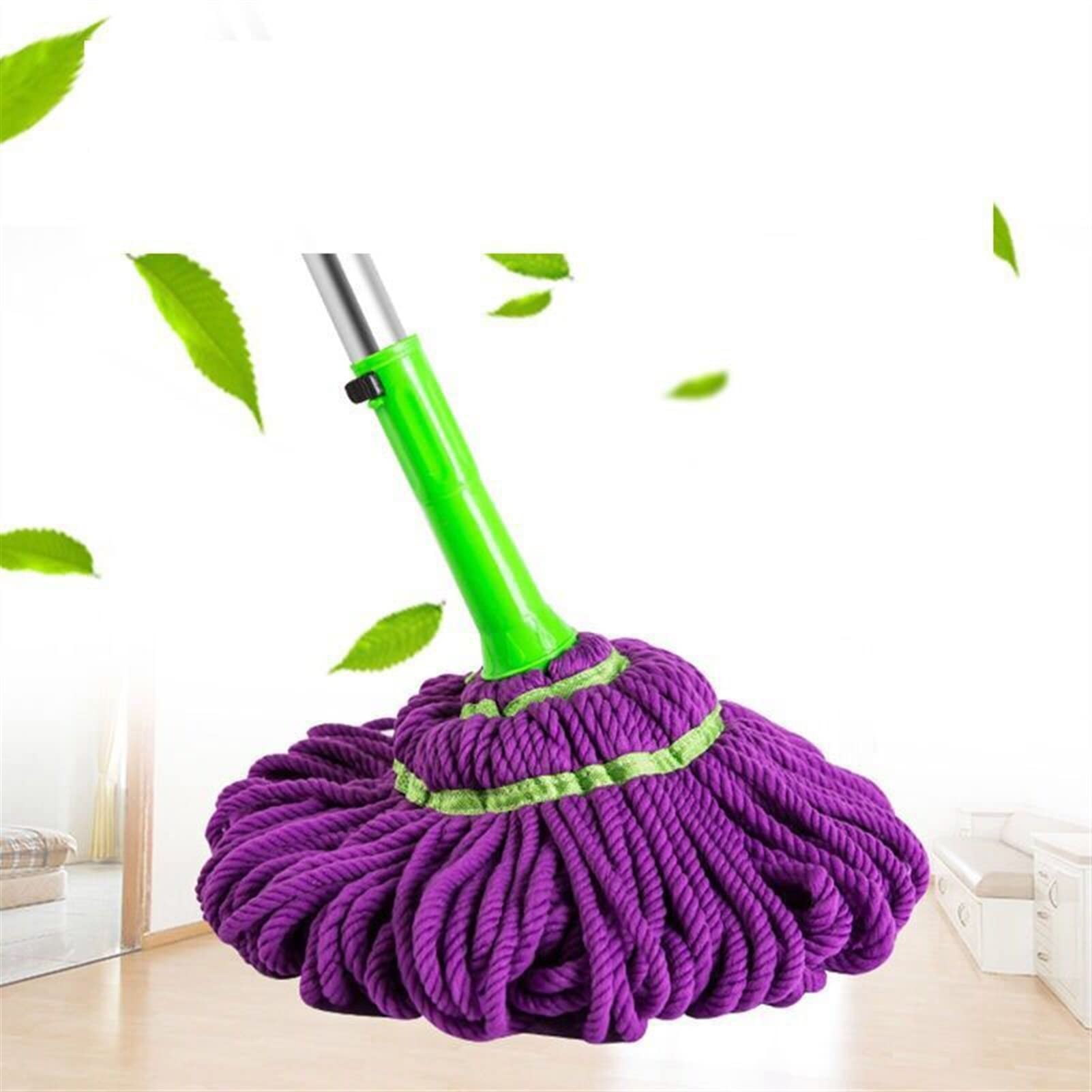 TOMYEUS Frife de Limpiador de Pisos con 2 Cabezas Reutilizables, Fácil retorcimiento de trapeador de Giro, trapeadores Secos y húmedos for Madera Dura, Tirar Azulejos de Limpieza de Microfibra.