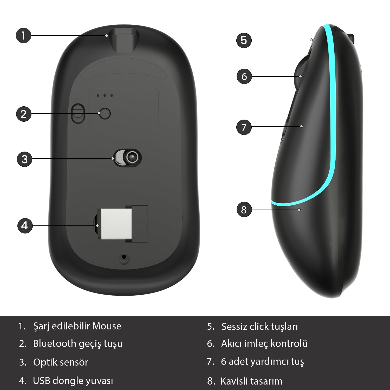 Lenovo lecoo WS210 Dual Mode RGB 2.4GHz WiFi+ Bluetooth per destrorsi e mancini compatibile con Windows, Linux e Mac 1600DPI 6 tasti di ricarica silenzioso compatto wireless mouse ottico nero