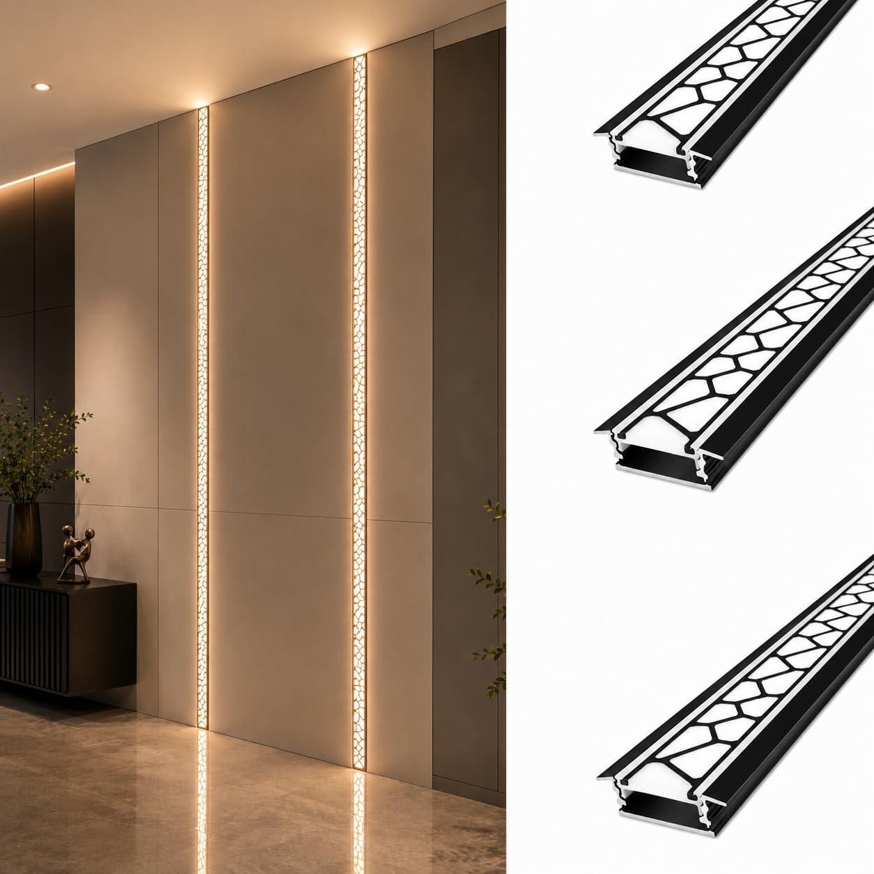 Trendy Illumina 30mm Concealed Mount Aluminium LED Profile Channel with Diffused Cover | 1 Meter Length | Black | 30 x 10 mm | Recessed Drywall LED Strip Profile | LED Strip Not Included-image-10