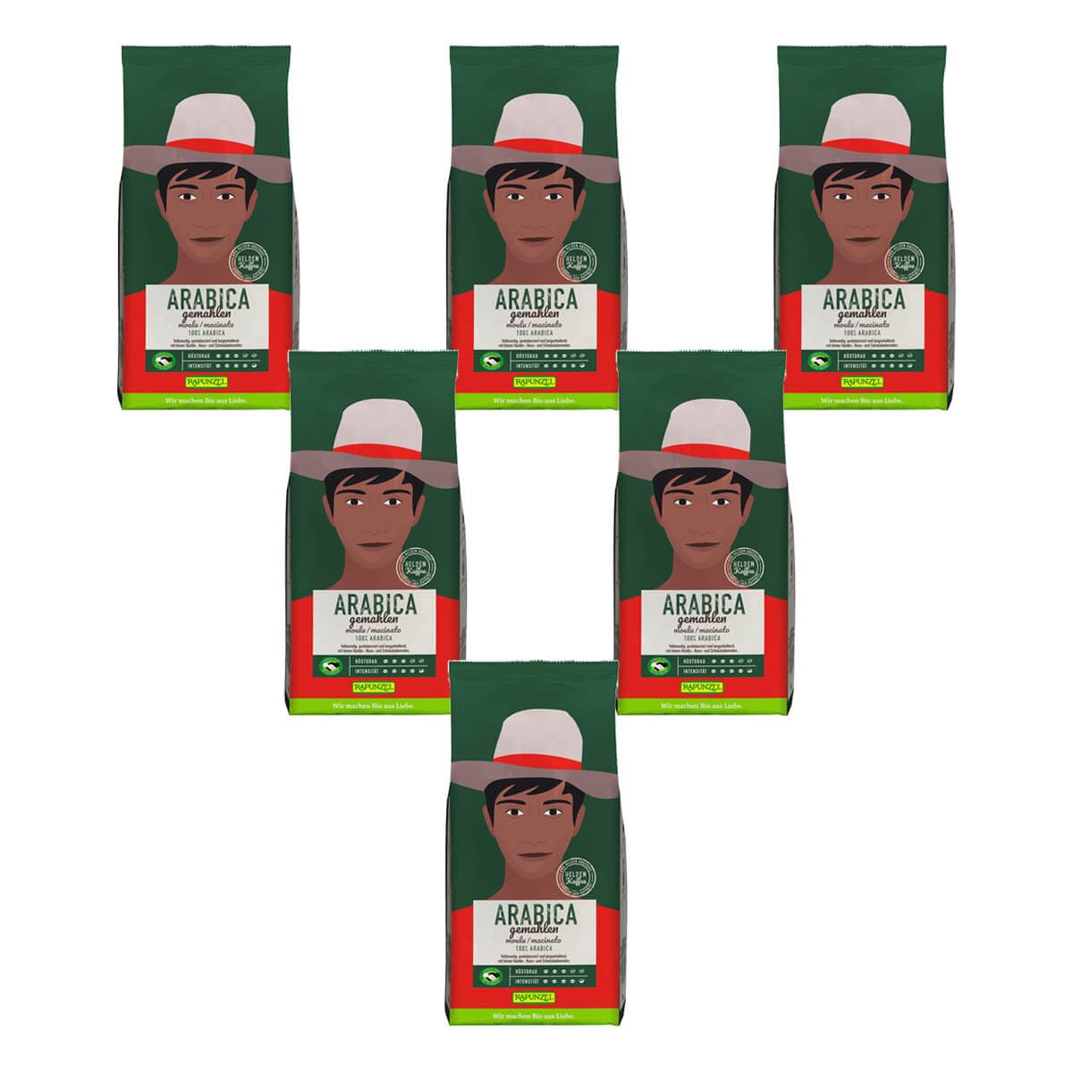 Rapunzel Bio Heldenkaffee Arabica, gemahlen HIH (6 x 500 gr)