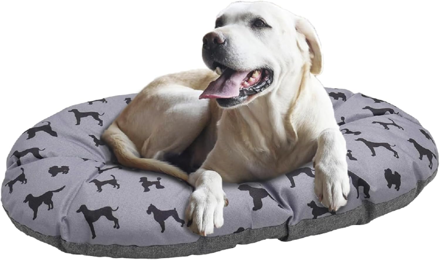 Rosewood All Seasons Oval Dog Mattress – X-Large, 94cm – Reversible Dog Print & Grey Linen Effect – Comfortable Washable Pet Bed Cushion for Dogs – Dual-Sided Design for Year-Round Use