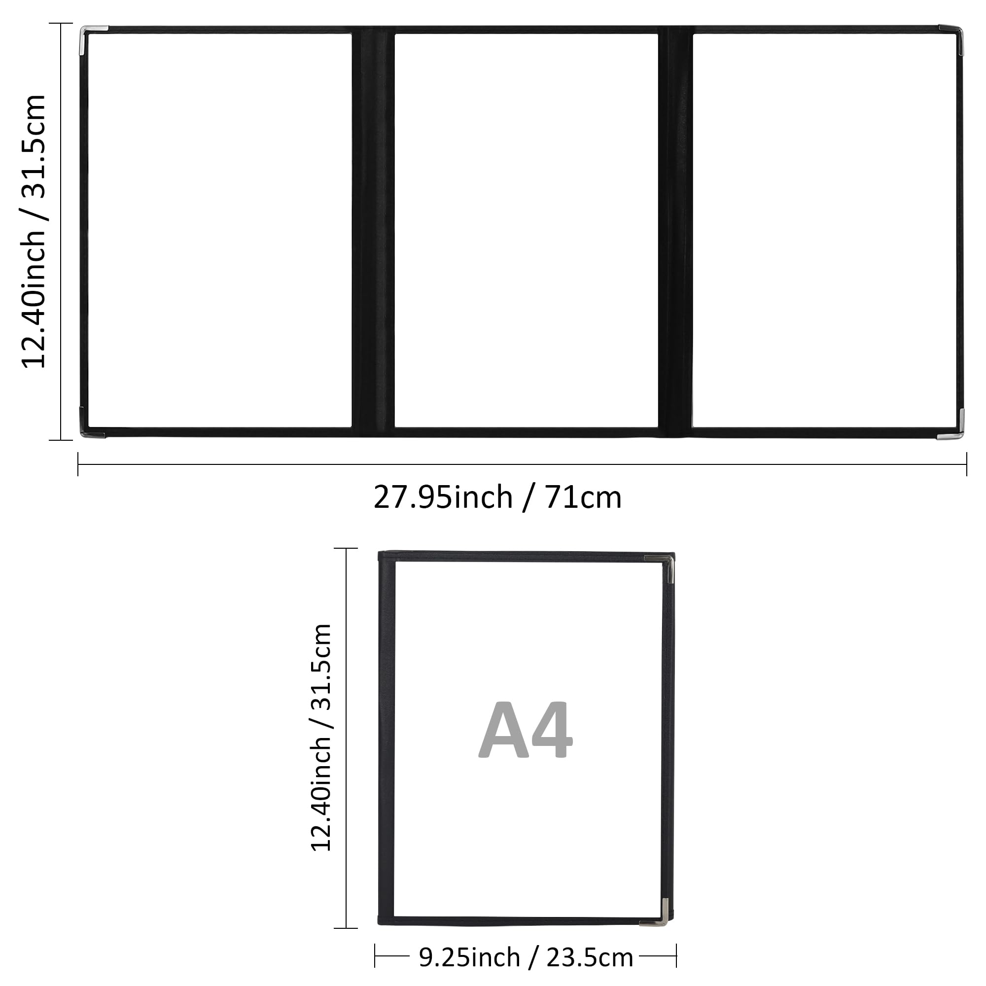 6 Stk Dreifach Faltbare A4 Menükartenhalter mit Edelstahl-Schutzecken, Speisekartenmappe Speisekarten Gastronomie a4 Hülle 3x Faltbar Doppelseitig für Restaurant, Bar, Cafe, Speisekarte