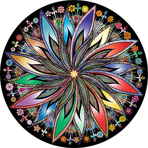 Bgraamiens Puzzle-Blooming Flowers-1000 Pieces Creative Geometric Round Blue Board Colorful Mandala Jigsaw Puzzle