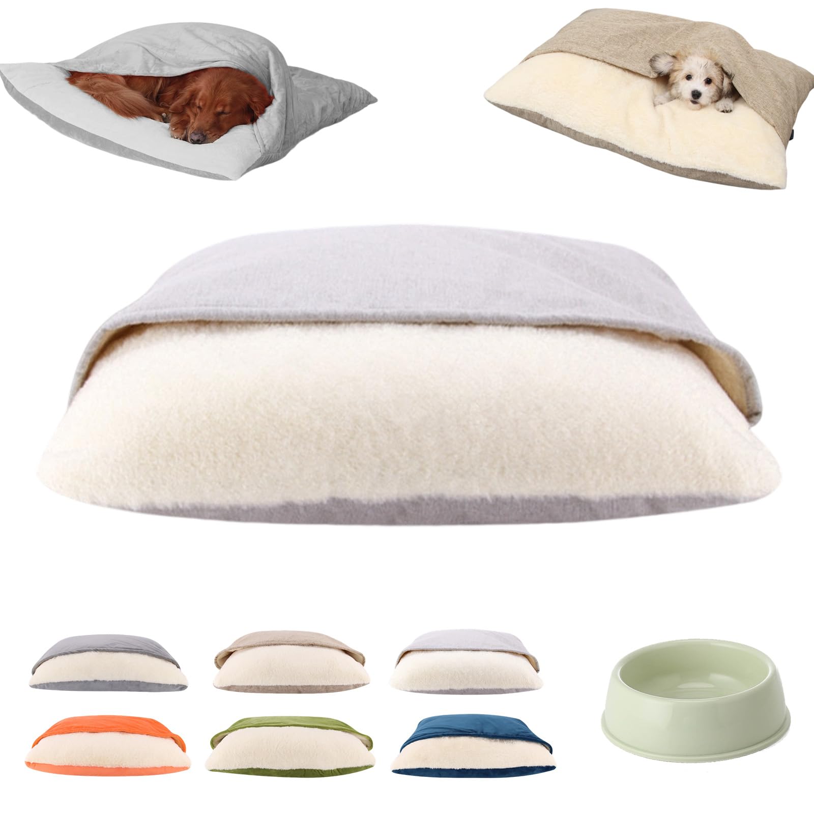Snoozie Snuggle Burrow Bed, Snuggleburrow Calming Dog Cave Beds with Ultra-Soft Built-in Cover, Soft Plush Square Hooded Mats, Pet Sleeping Removable Washable Pad Bags for Pets (Gray, XL)