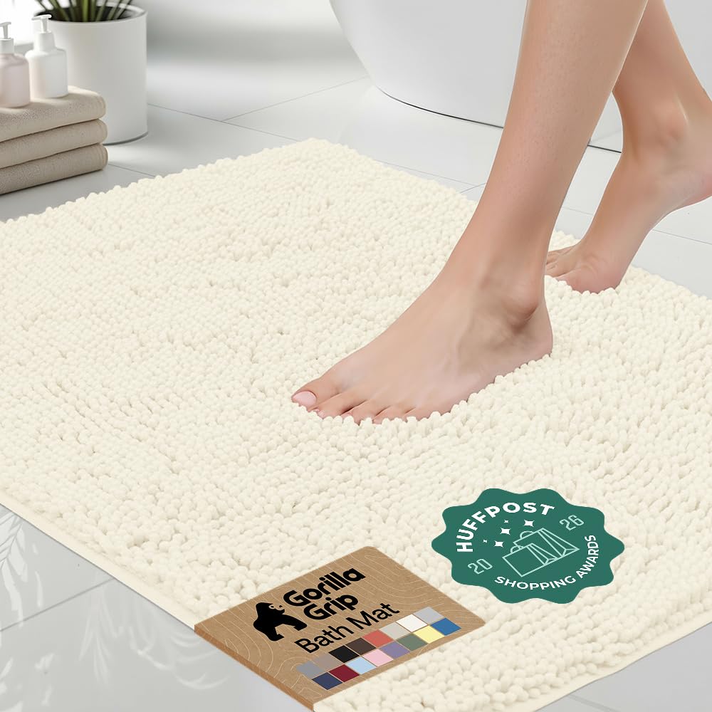 Gorilla Grip Original Luxury Chenille Bathroom Rug Mat, 36x24, Extra Soft and Absorbent Shaggy Rugs, Machine Wash and Dry, Perfect Plush Carpet Mats for Tub, Shower, and Bath Room, Ivory Cream