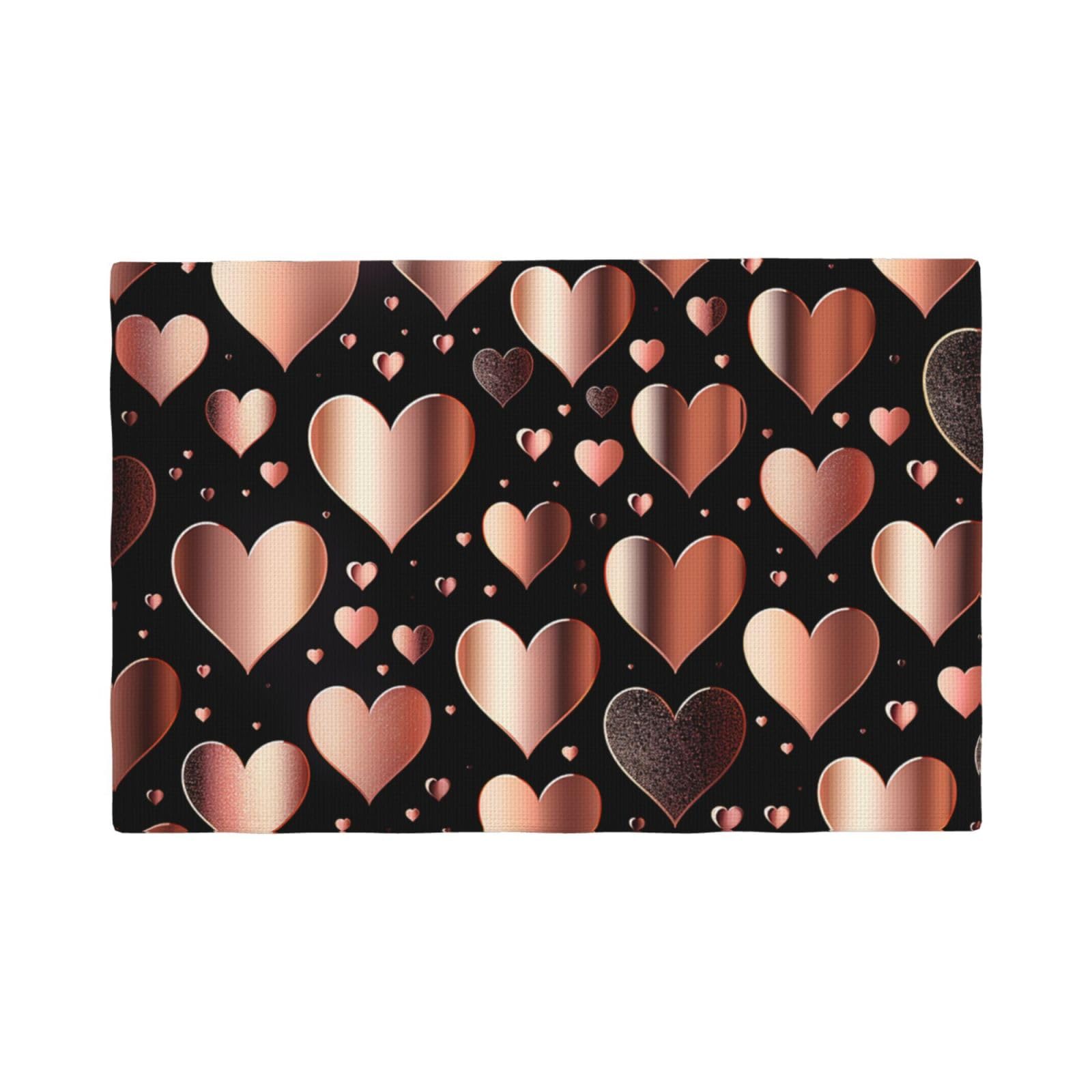 Sets de table en imitation lin lavables pour table de salle à manger, motif cœur rose doré