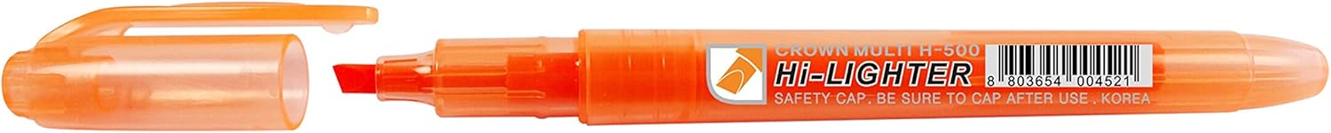 CROWN H-500 Highlighter Pens Chisel Tip Slim Highlighters - Pack Of 12 - With Bright Fluorescent Ink - Orange