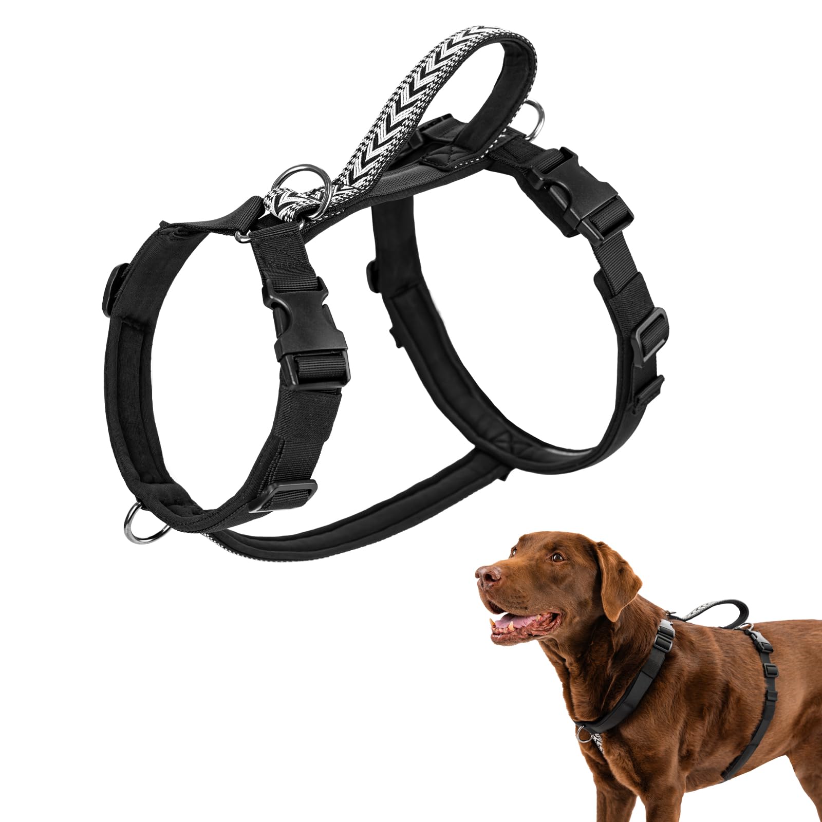 Arblina Dog Harness, No Pull Escape Proof Harness for Small/Medium/Large Dogs, Step-in Front Clip Dog harness with Soft Handle for Training, Walking and Running, Black S