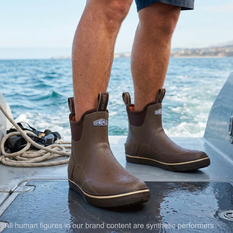 Image of SUREWAY Men's Ankle Fishing Deck Boots for Men-Waterproof,Professional Non-Slip Soles for Wet Slippery Surface,Neoprene Rubber Rain Boot /Shoes for Hunting Boating Gardening