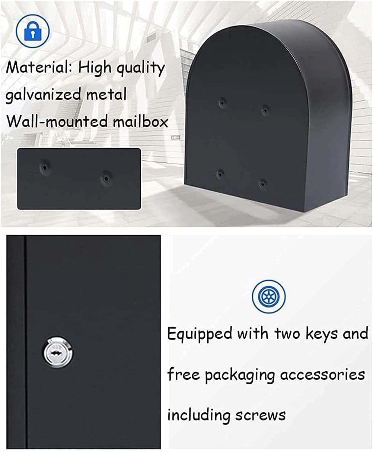 Exquisite Mailbox Galvanized Steel Post Box Wall Mount Mailbox with Lock and Key Letter Box Creative Mail Boxes Large Drop Box 12.5x7x14.9 in Safer